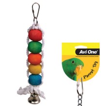 Parrot Toy Coloured Wood & Rope Beads Bell 30cm