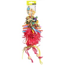Bird Toy Raffia Pom Pom With Wooden Beads And Sisal Ropes 28cm